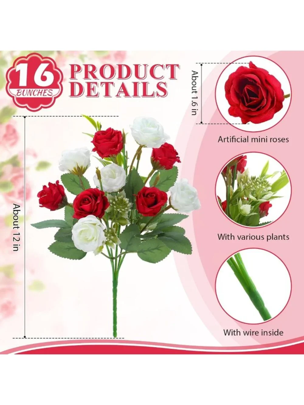 16 Bunches Mini Rose Bouquet - 12